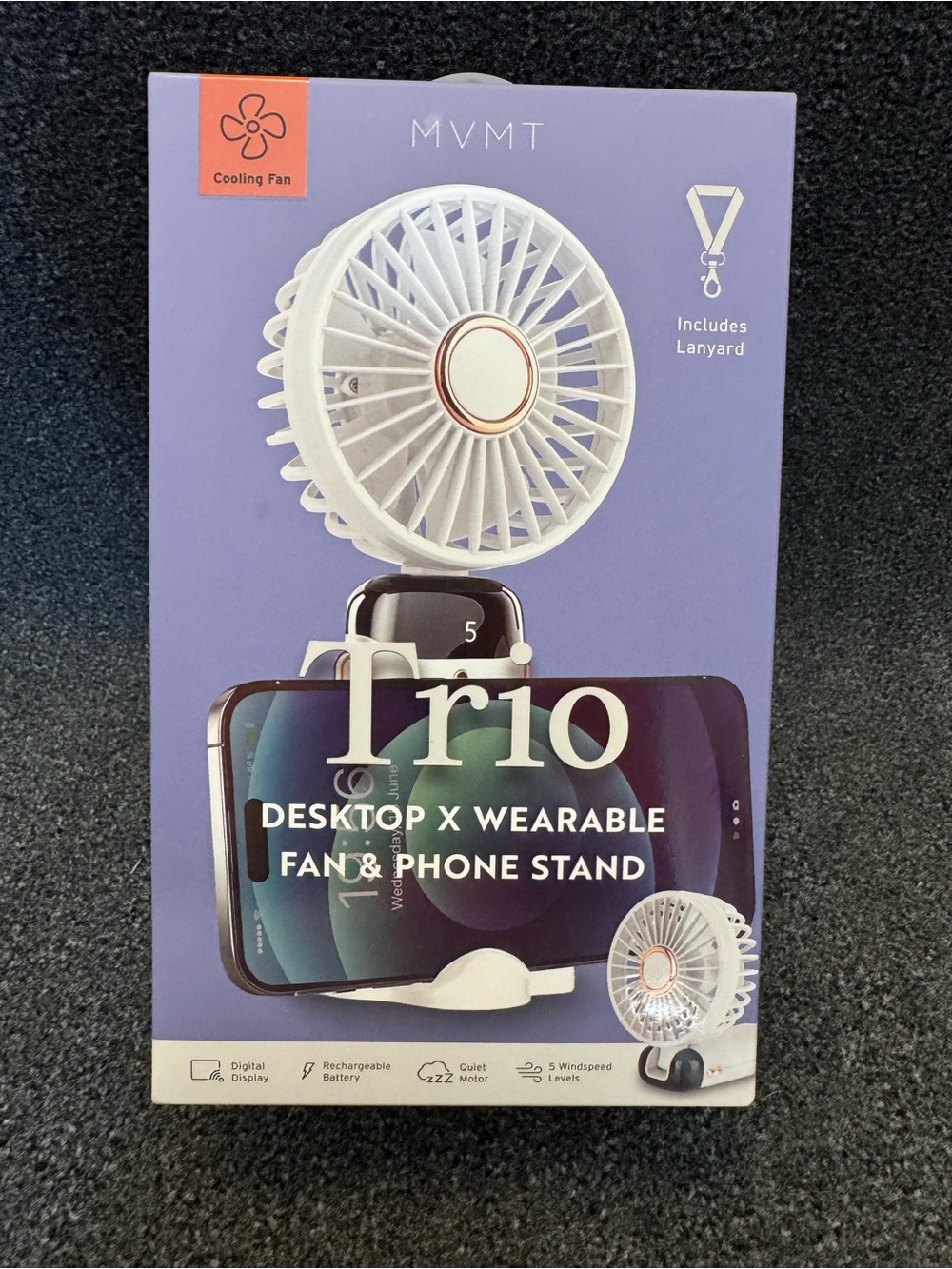 MVMT Trio Portable 3-in-1 Cooling Fan Phone Stand Wearable Desktop NEW